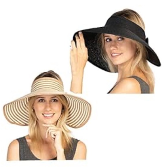 Accessories - Wide Brim Sun Visor Women's Summer Beach Golf Hat Roll Up UPF Travel